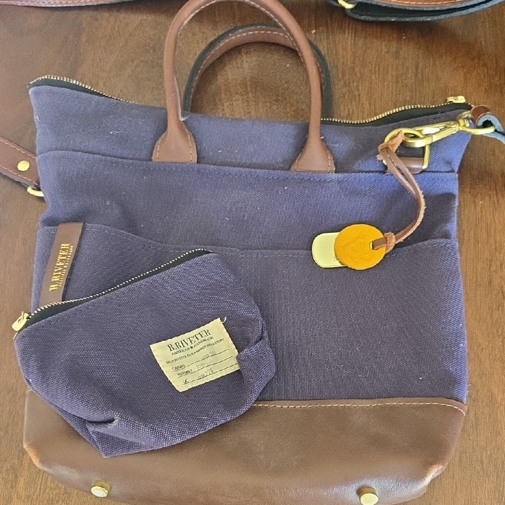 R. Riveter Navy and Brown Canvas Tote Bag
